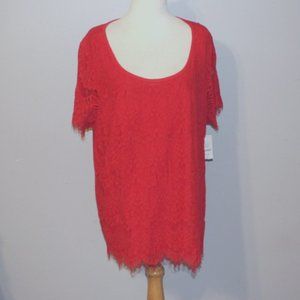 New True Red Signature Studio Size 3X Lace Overlay Shirt Top NWT